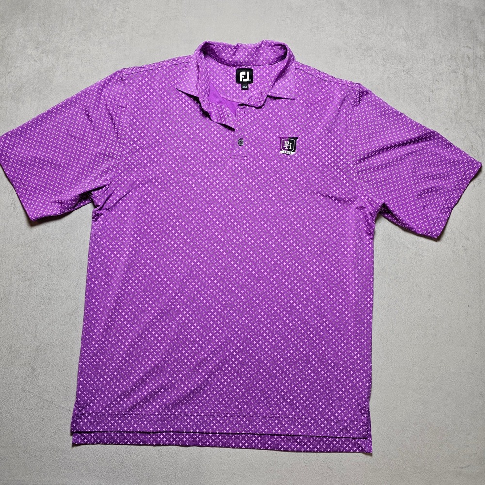 FootJoy Mens Purple Geometric Print Golf Polo Shirt PH 1921 Crest Size‎ Large